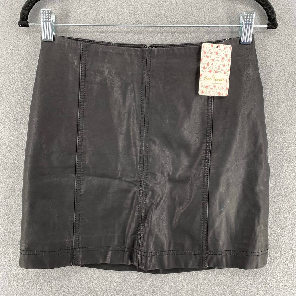 Free People Modern Femme Vegan Leather Mini Skirt Womens 4 Black Back Zipper
